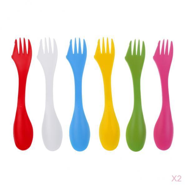 12 Pcs / Set Camping Utensils Spork Combo Travel Gadget Spoon Fork Cutlery