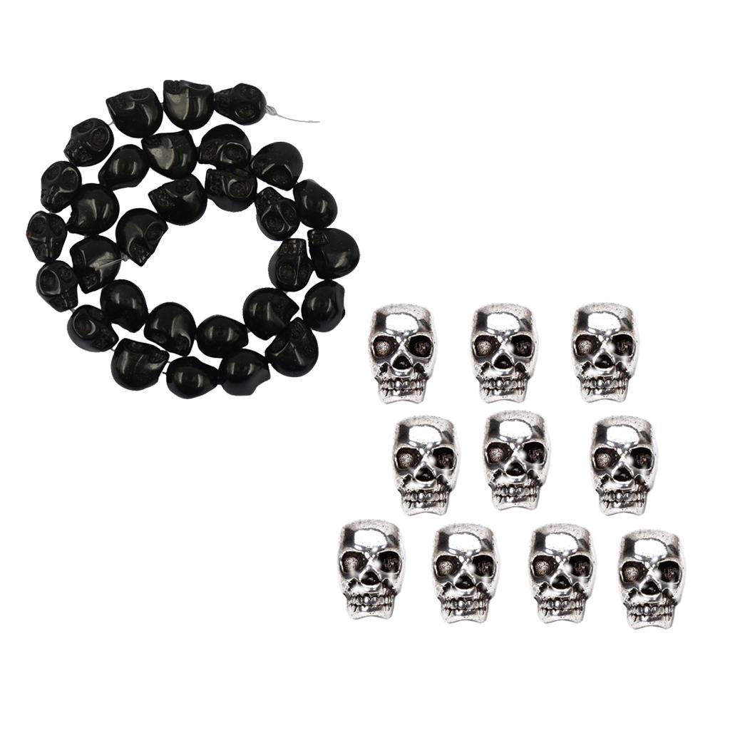 1 Strand Black Skeleton Strand Beads and Tibet Silver Skull Spacer Beads DIY
