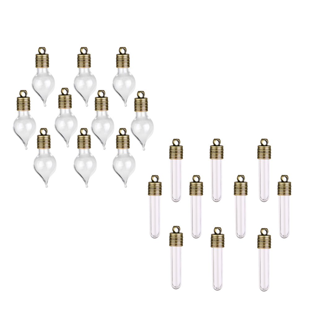 20 Pieces Mini Empty Glass Teardrop Pendant Tube Vials Charms Wish Bottles
