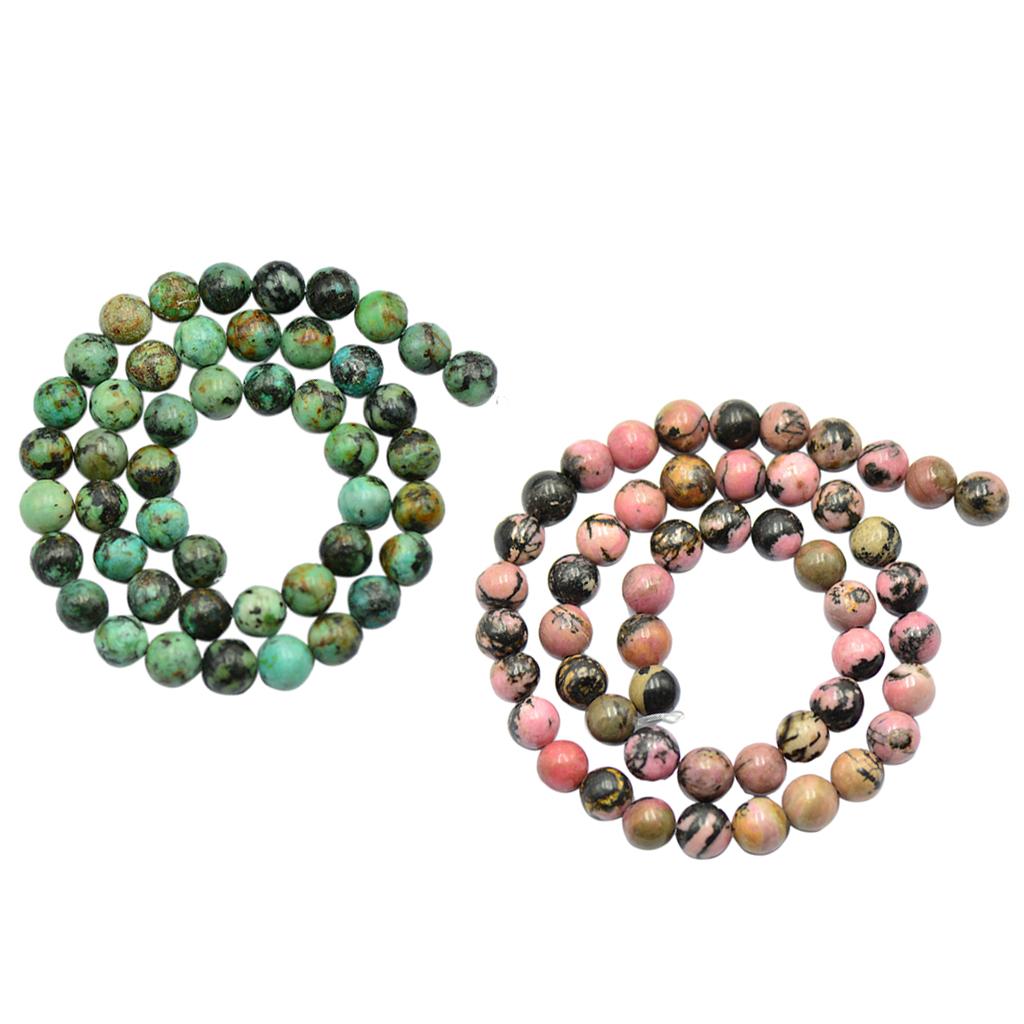 2 Strand 8mm Black Pink Rhodonite Gemstone and Green Strand Spacer Bead 15''