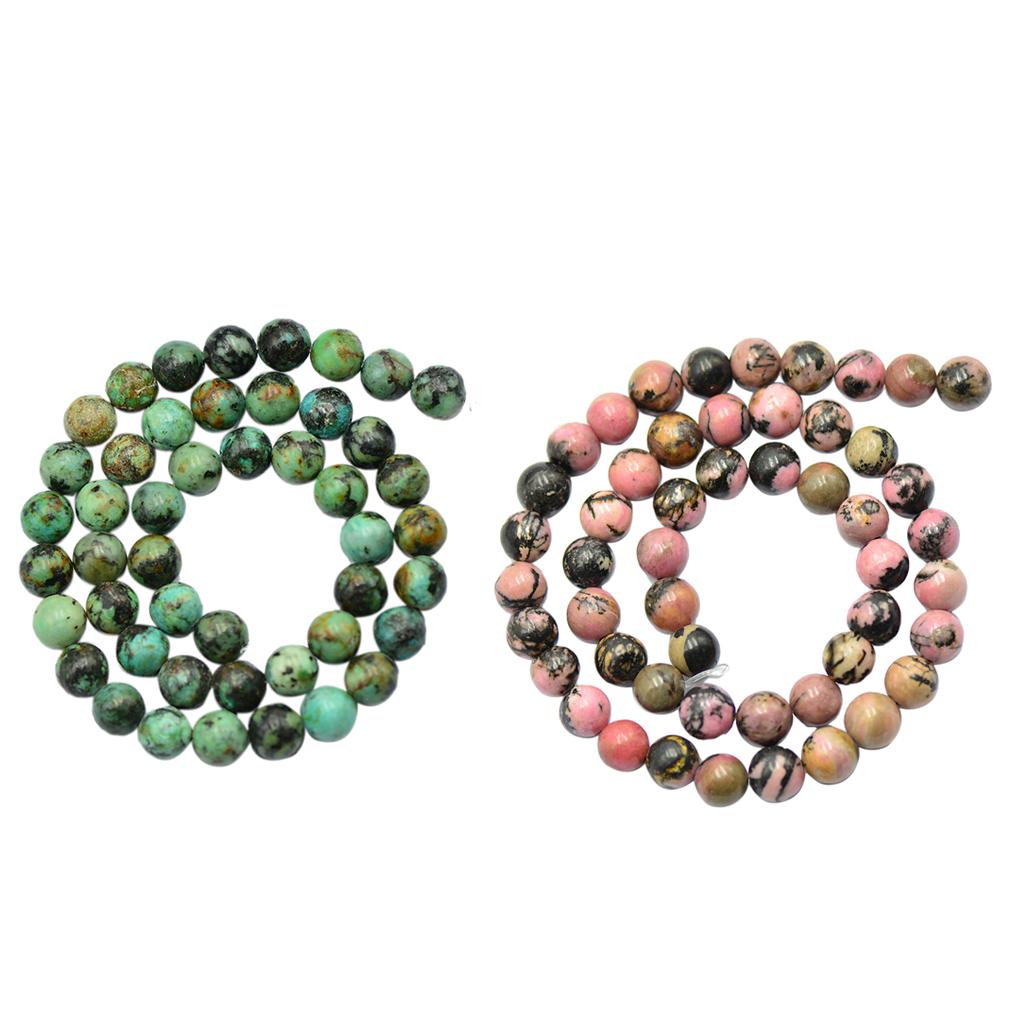 2 Strand 8mm Black Pink Rhodonite Gemstone and Green Strand Spacer Bead 15''