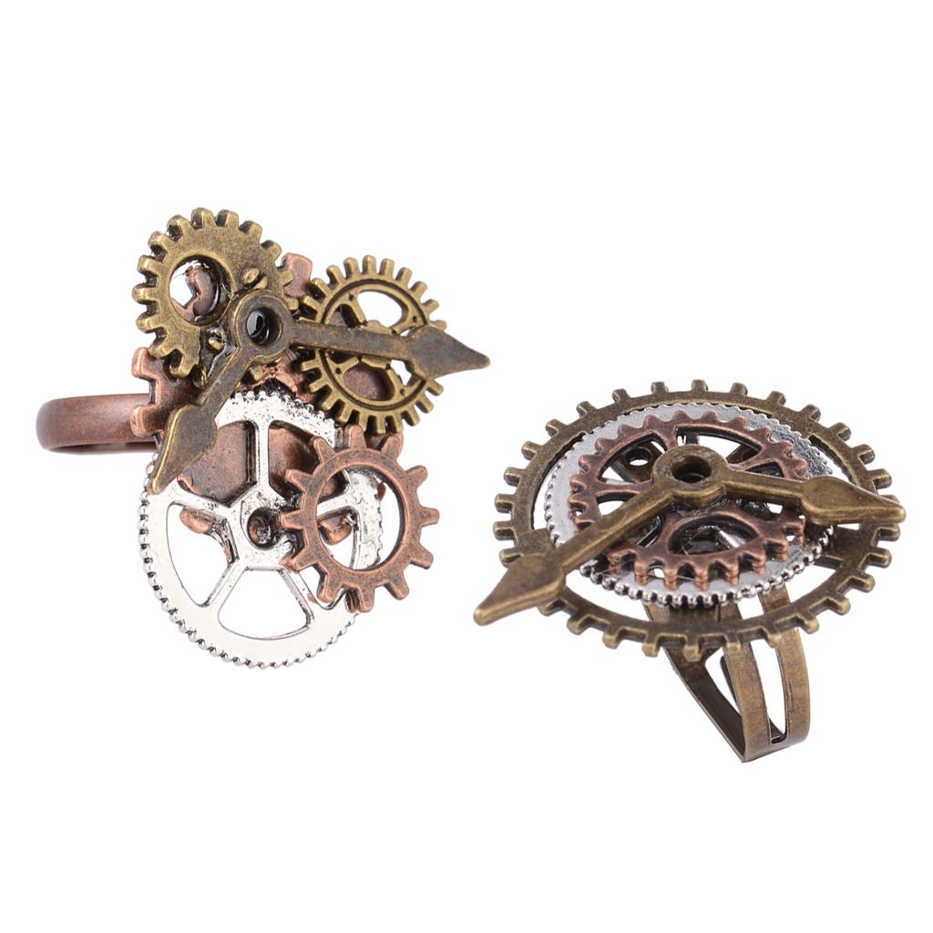 2 Pieces Antique Steampunk Watch Part Gears Wheel Rings Jewelry 17mm
