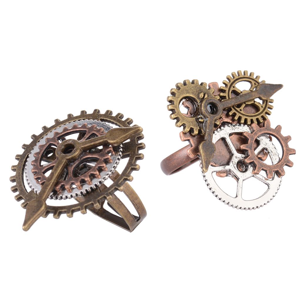 2 Pieces Antique Steampunk Watch Part Gears Wheel Rings Jewelry 17mm