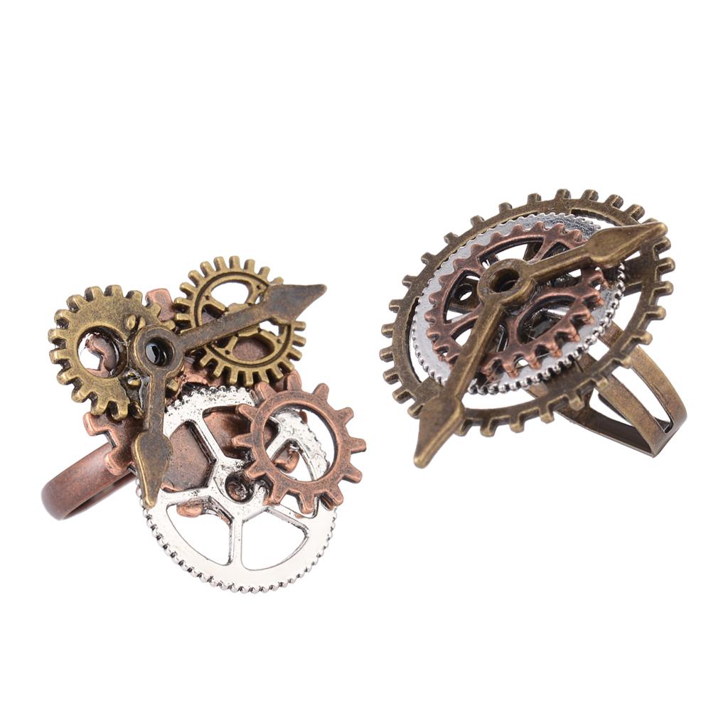 2 Pieces Antique Steampunk Watch Part Gears Wheel Rings Jewelry 17mm