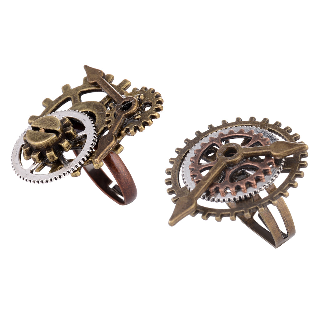 2 Pieces Vintage Steampunk Watch Part Gears Men Women Rings Jewelry 17mm