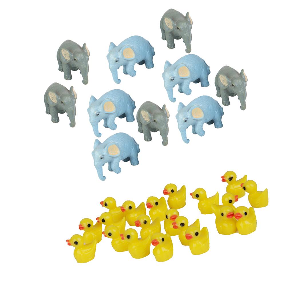 30pcs Miniature House Garden Natural Statue Elephant and Yellow Duck Shaped