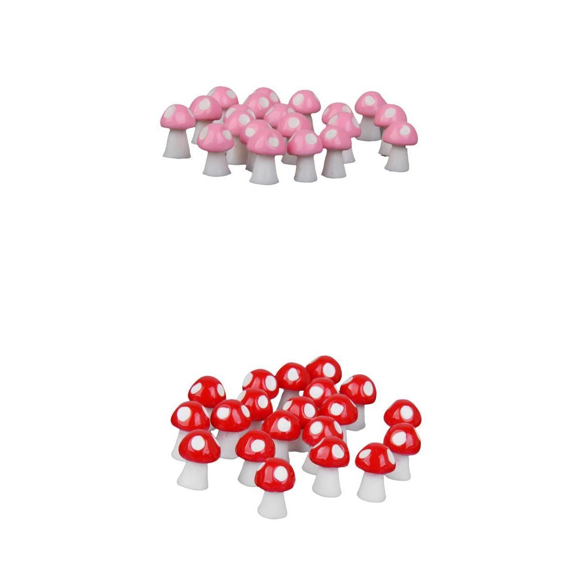 40pcs Miniature Bonsai Fairy Garden Landscape Mushroom Decor Pink and Red