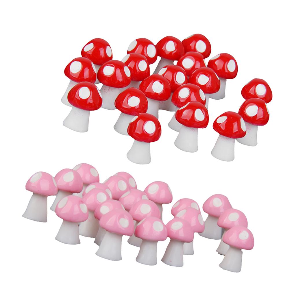 40pcs Miniature Bonsai Fairy Garden Landscape Mushroom Decor Pink and Red