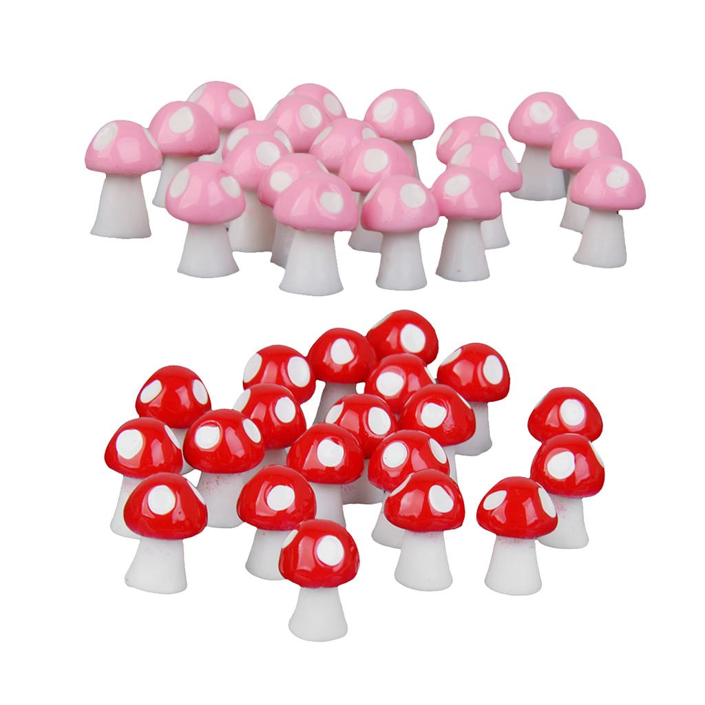 40pcs Miniature Bonsai Fairy Garden Landscape Mushroom Decor Pink and Red