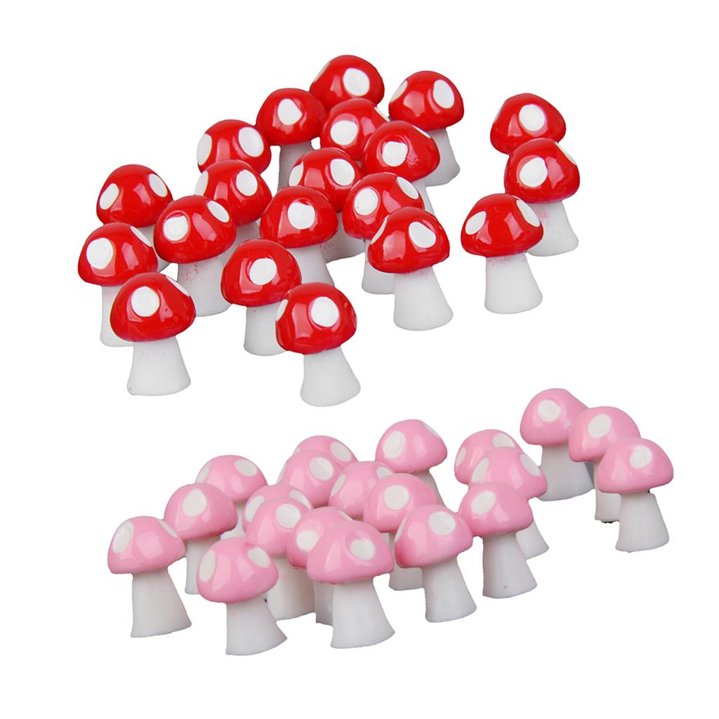40pcs Miniature Bonsai Fairy Garden Landscape Mushroom Decor Pink and Red