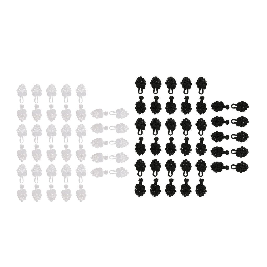 40 Pairs Chinese Knot Frog Buttons with Beads for Cheongsam White/Black