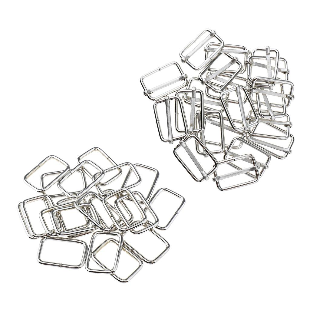 40 Pieces Metal Adjustable Buckle Connector for Bag Strap 25x16x2.8mm Silver