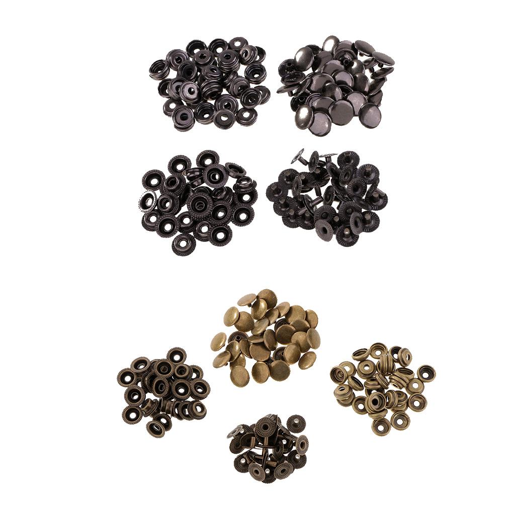 60 Sets Metal Snap Buttons Press Stud Popper Fasteners Grey Black/Bronze
