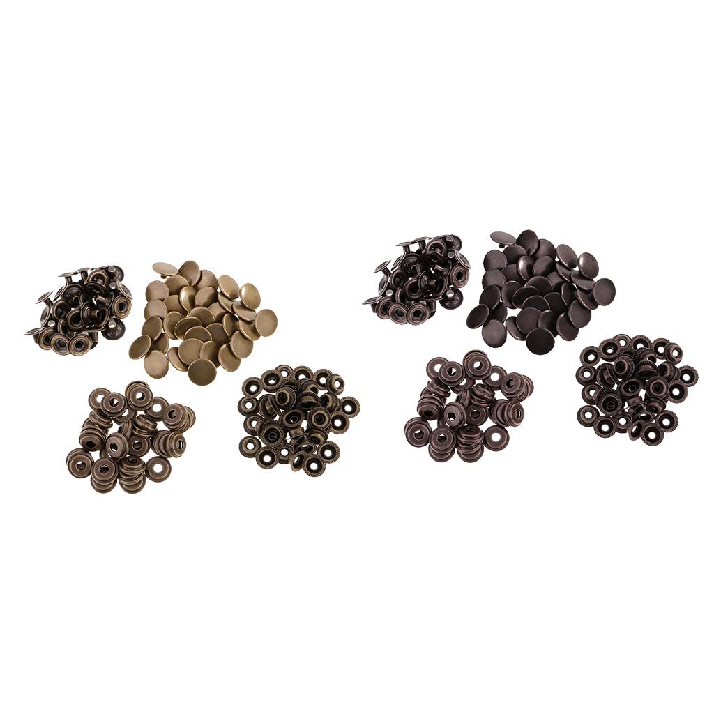 60 Sets Metal Snap Buttons Press Stud Popper Fastener Grey Black/Bronze 15mm