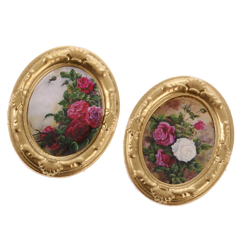 2Pcs Retro Metal Dollhouse Metal Photo Frame 1:12 DollHouse Miniature Decor