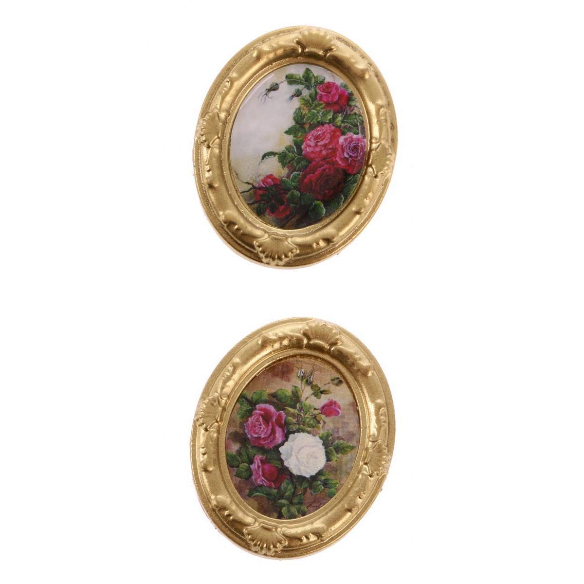 2Pcs Retro Metal Dollhouse Metal Photo Frame 1:12 DollHouse Miniature Decor