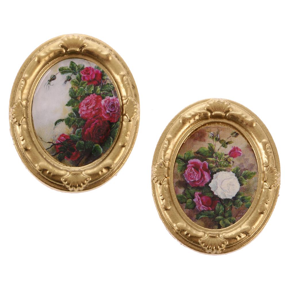 2Pcs Retro Metal Dollhouse Metal Photo Frame 1:12 DollHouse Miniature Decor