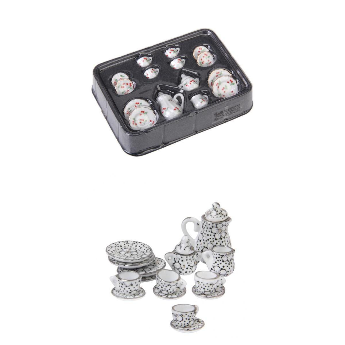 30pcs Dining Ware Porcelain Tea Set Dollhouse Funiture Miniatures