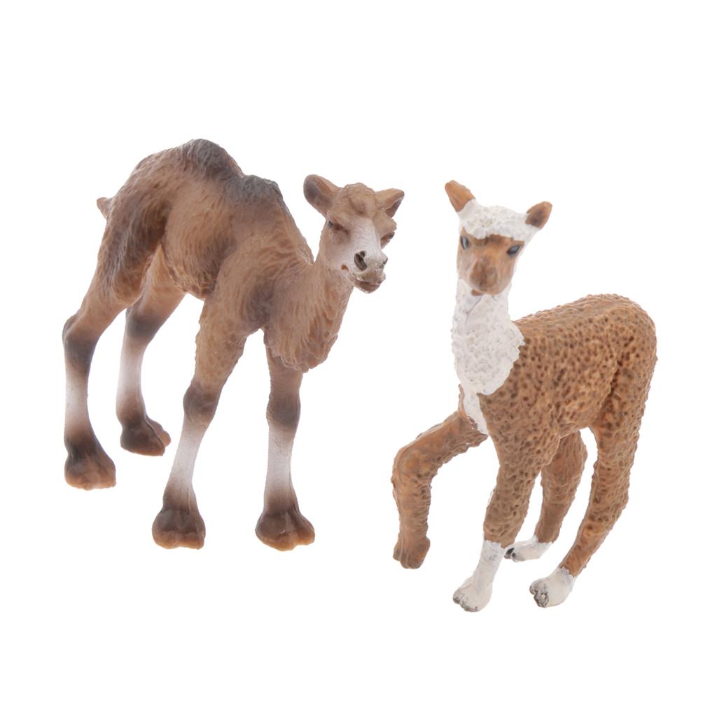 2 Pieces Realistic Animal Camel Alpaca Model Action Figures Playset Kid Toys