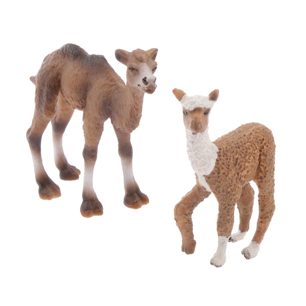 2 Pieces Realistic Animal Camel Alpaca Model Action Figures Playset Kid Toys