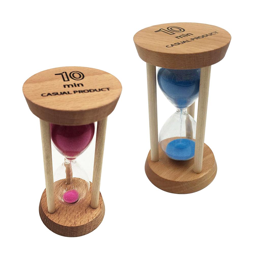 2 Pieces 10 Minutes Wooden Frame Sand Timer Hourglass Home Decor Blue & Pink