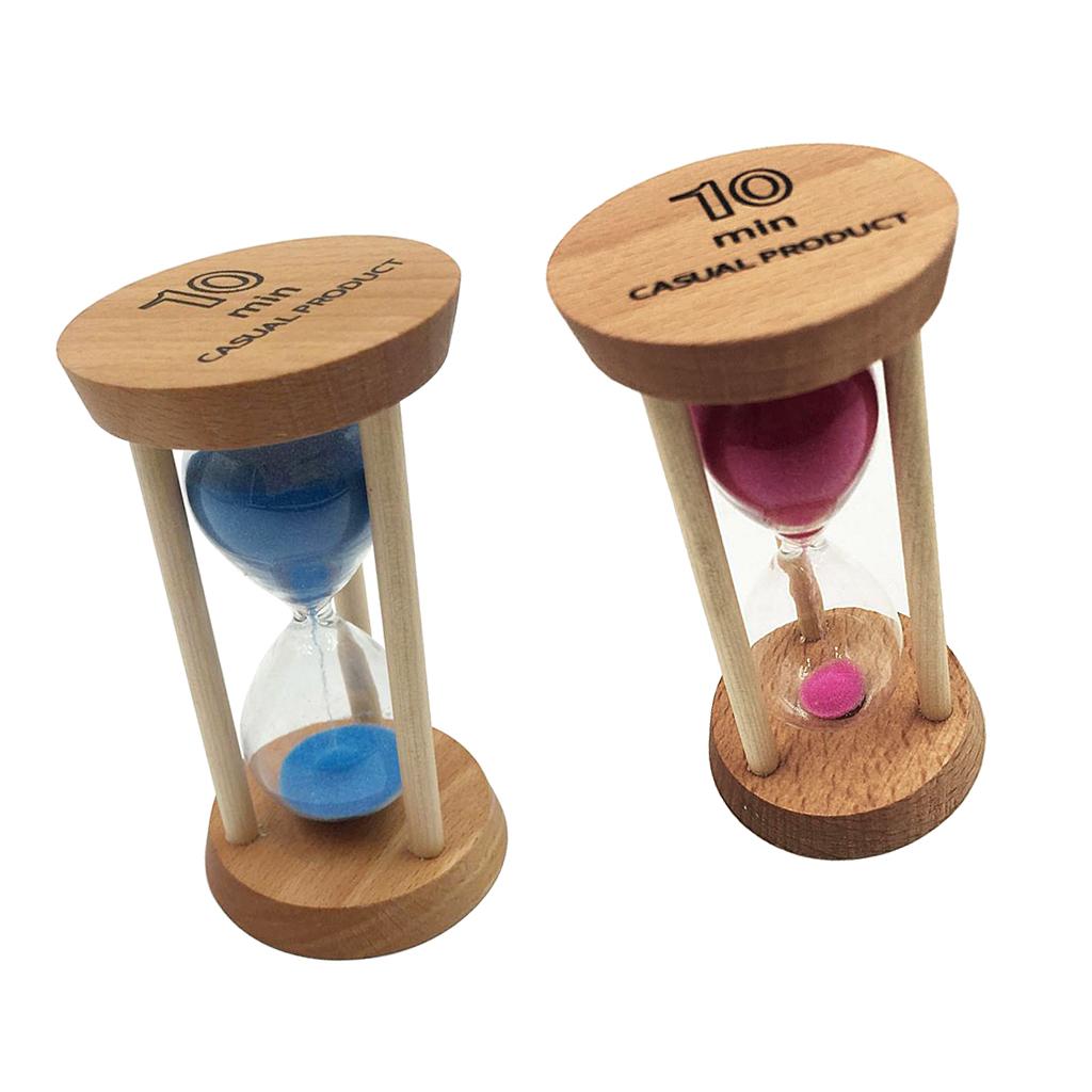 2 Pieces 10 Minutes Wooden Frame Sand Timer Hourglass Home Decor Blue & Pink