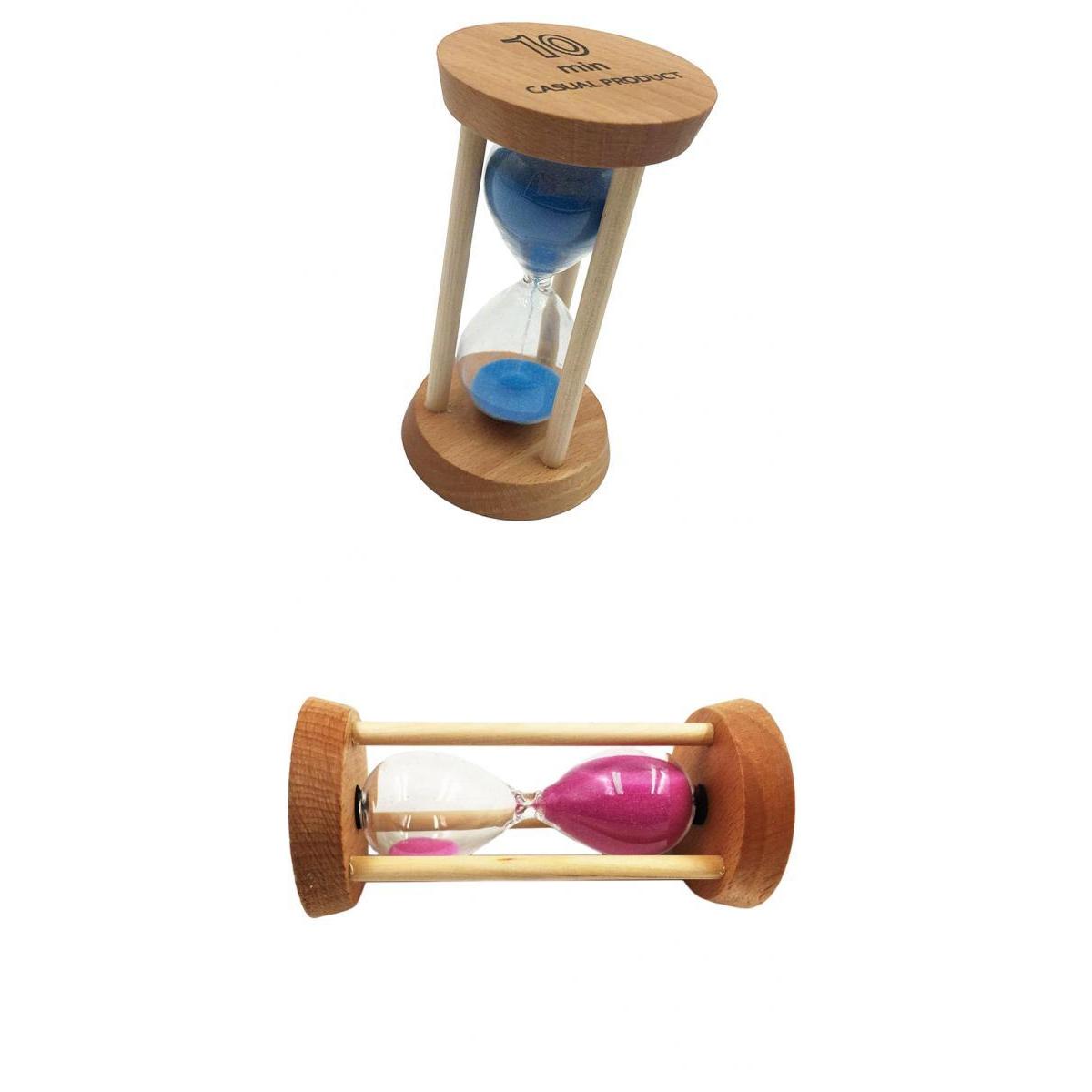 2 Pieces 10 Minutes Wooden Frame Sand Timer Hourglass Home Decor Blue & Pink