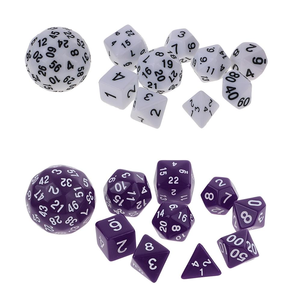 20pcs Digital Dices Multi-sided Dice Set for RPG Playing Game Purple & White