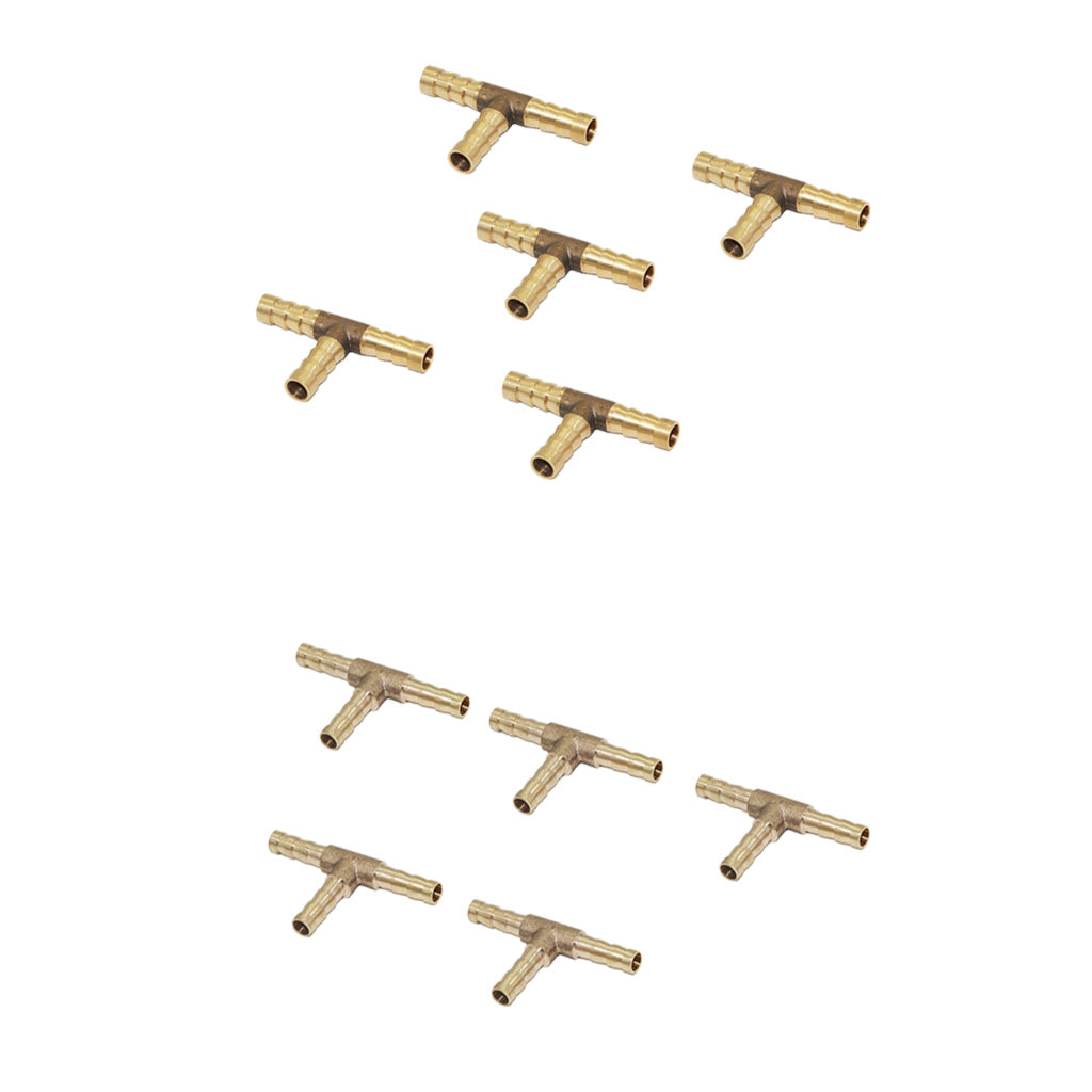 10pcs Brass Tee Type Joiner Fuel Hose Joiner 3-Way Connector Air Water Gas