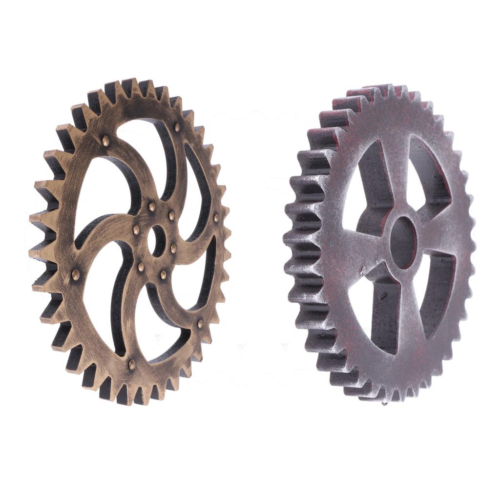 2Pcs Retro Wooden Steampunk Gear Home Bar Craft Wall Decor 29cm + 12cm