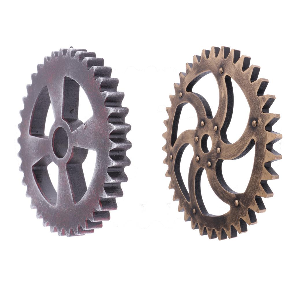 2Pcs Retro Wooden Steampunk Gear Home Bar Craft Wall Decor 29cm + 12cm