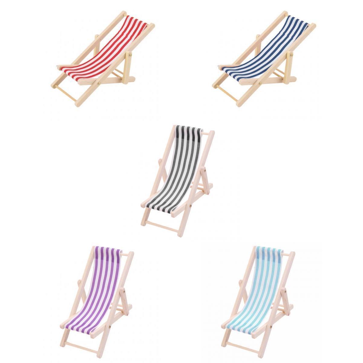 5pcs Mini Foldable Striped Wooden Lounge Chairs for 1/12 Dollhouse Furniture