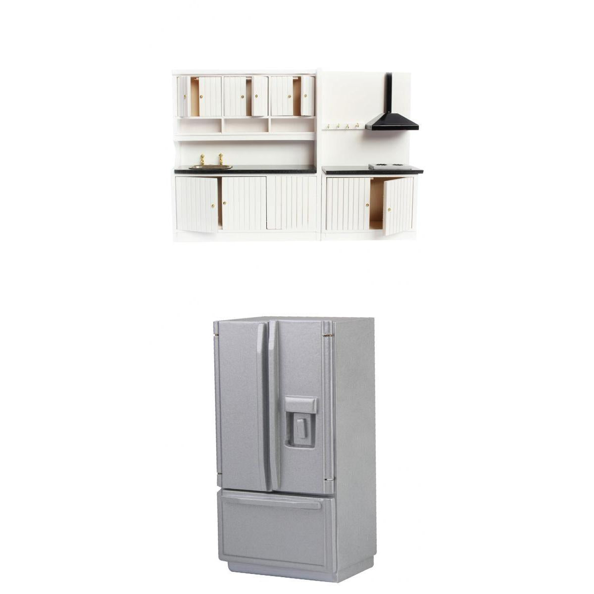1/12 Dollhouse Miniature Furniture Wooden Deluxe Kitchen Set Silver Fridge