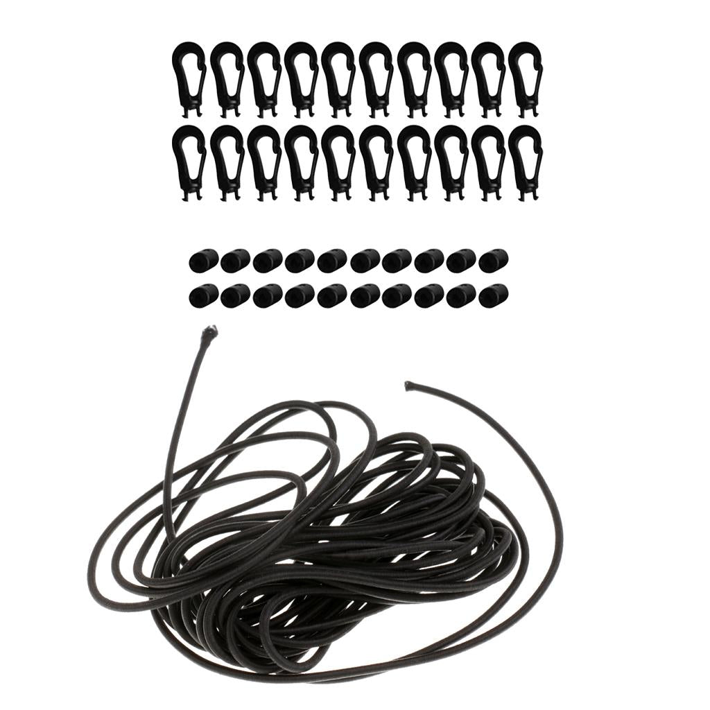 1pcs Shock Bungee Cord with 20 Pcs 5mm Karabiner Hook Elastic Cord Rope End