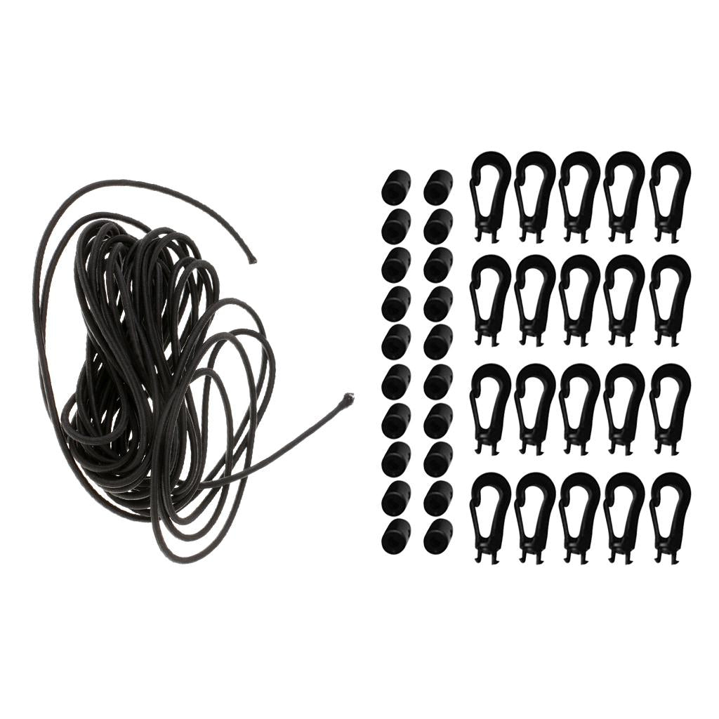 1pcs Shock Bungee Cord with 20 Pcs 5mm Karabiner Hook Elastic Cord Rope End