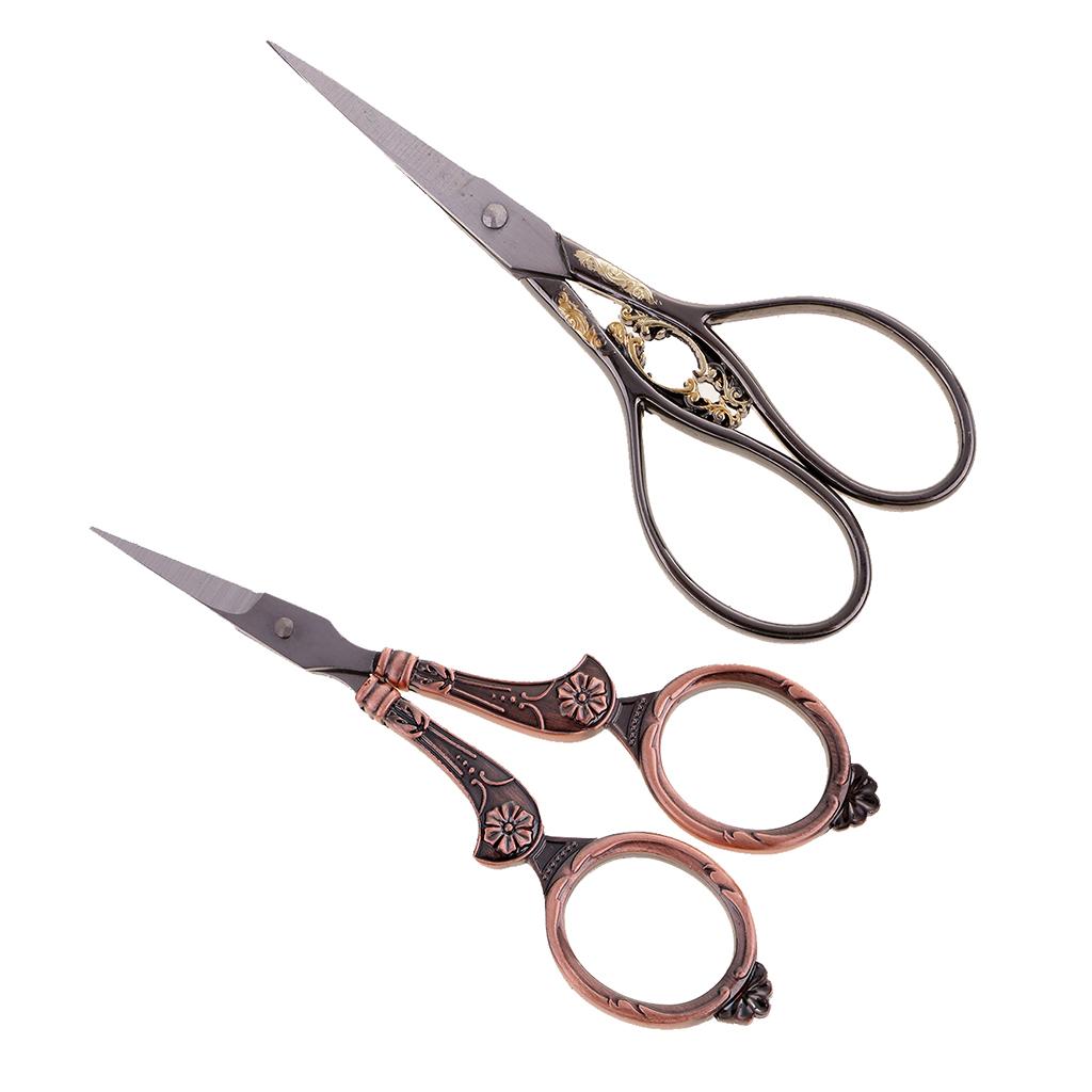 2Pcs Stainless Steel European Vintage Floral Scissors Sewing Shears