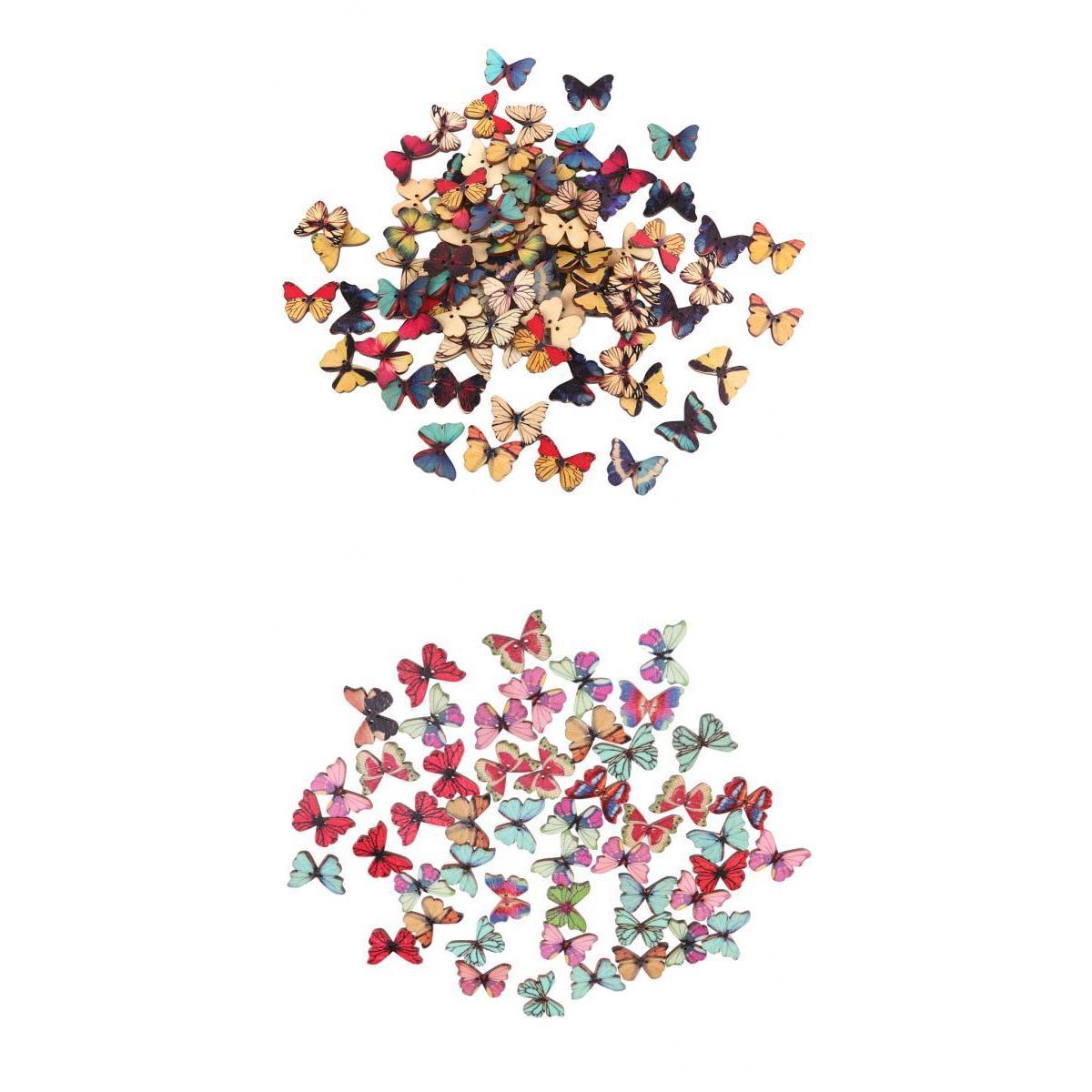 150Pcs Butterfly Shape Drawing Colored Wooden Buttons for Sewing DIY Craft