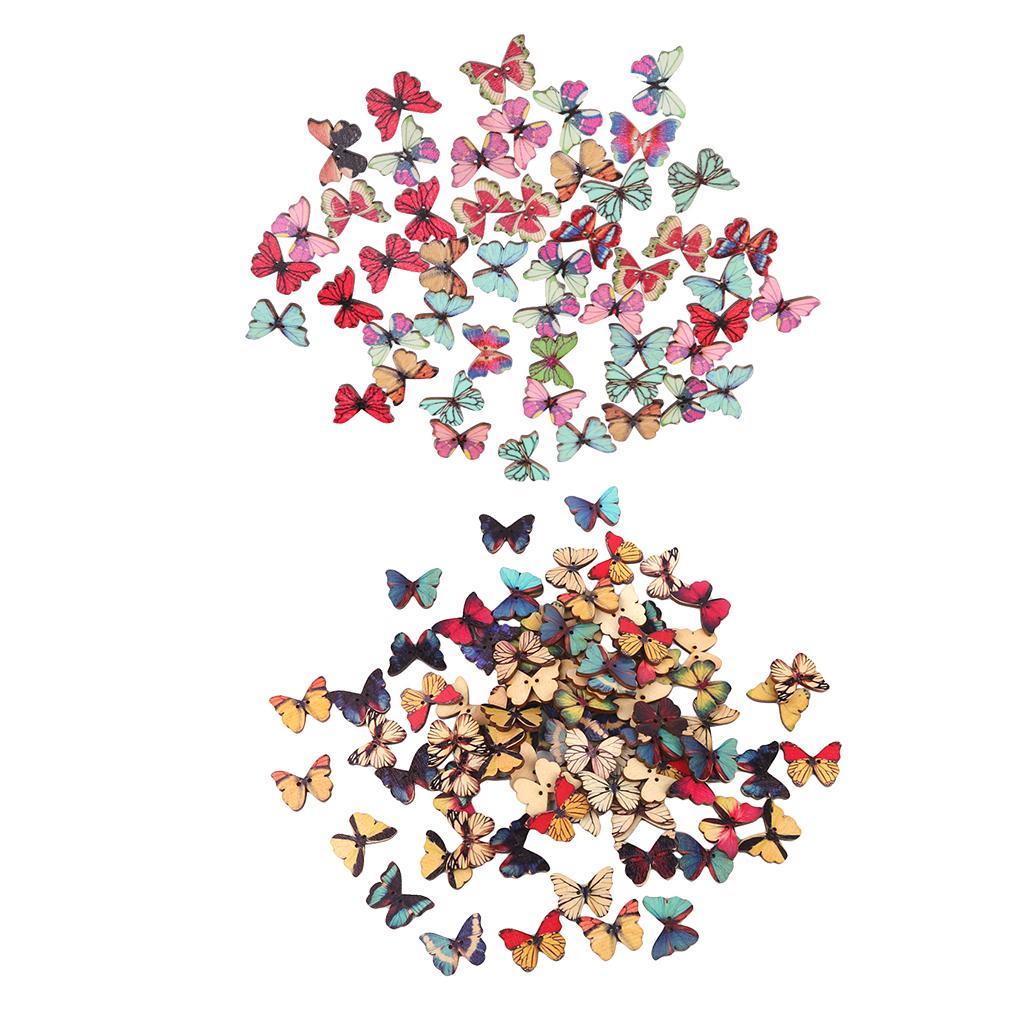 150Pcs Butterfly Shape Drawing Colored Wooden Buttons for Sewing DIY Craft