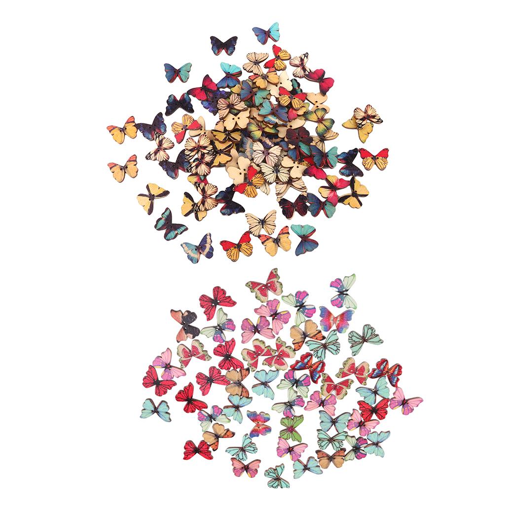 150Pcs Butterfly Shape Drawing Colored Wooden Buttons for Sewing DIY Craft