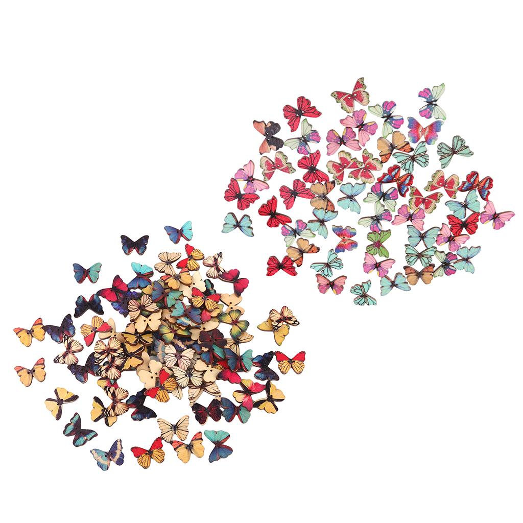 150Pcs Butterfly Shape Drawing Colored Wooden Buttons for Sewing DIY Craft