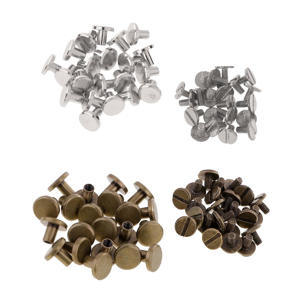 40 Sets Metal 8mm Round Rivet Studs Screw for Leather Craft Sliver Bronze