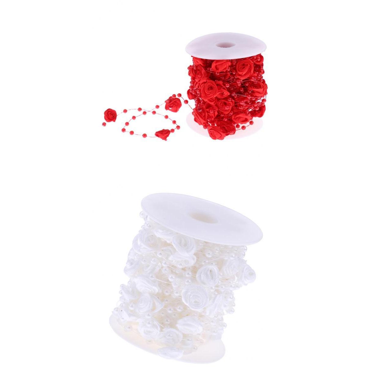 2 Rolls Satin Rose Artificial Pearl String Bead Garland DIY Wedding Decor
