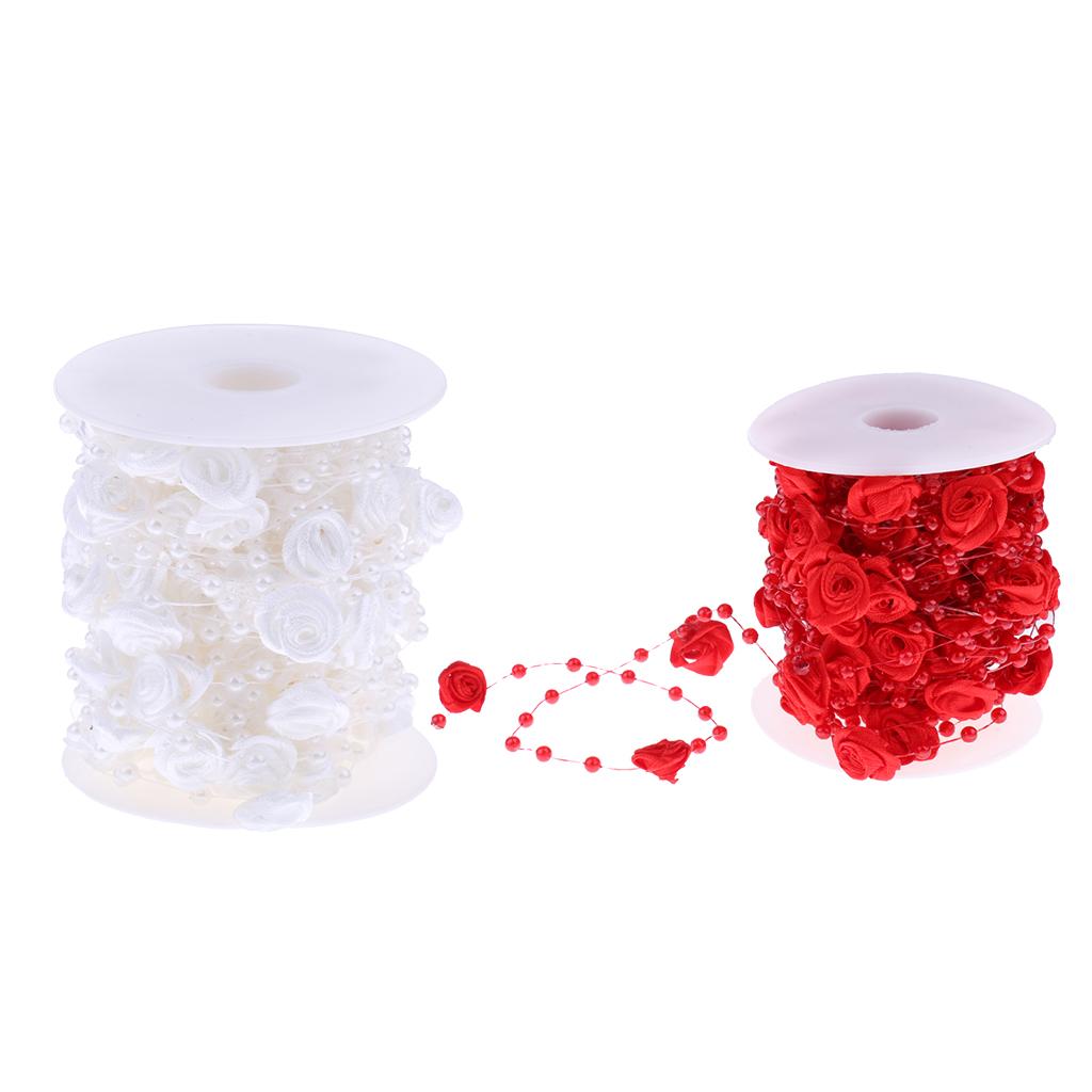 2 Rolls Satin Rose Artificial Pearl String Bead Garland DIY Wedding Decor