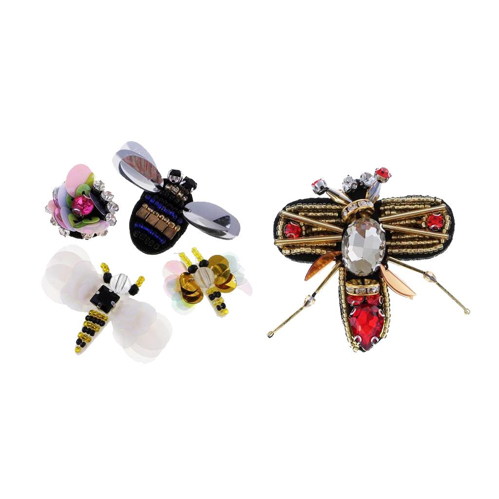 5 x Insect Shpae Rhinestone Applique Beads Patch Sewing Craft Embellishment