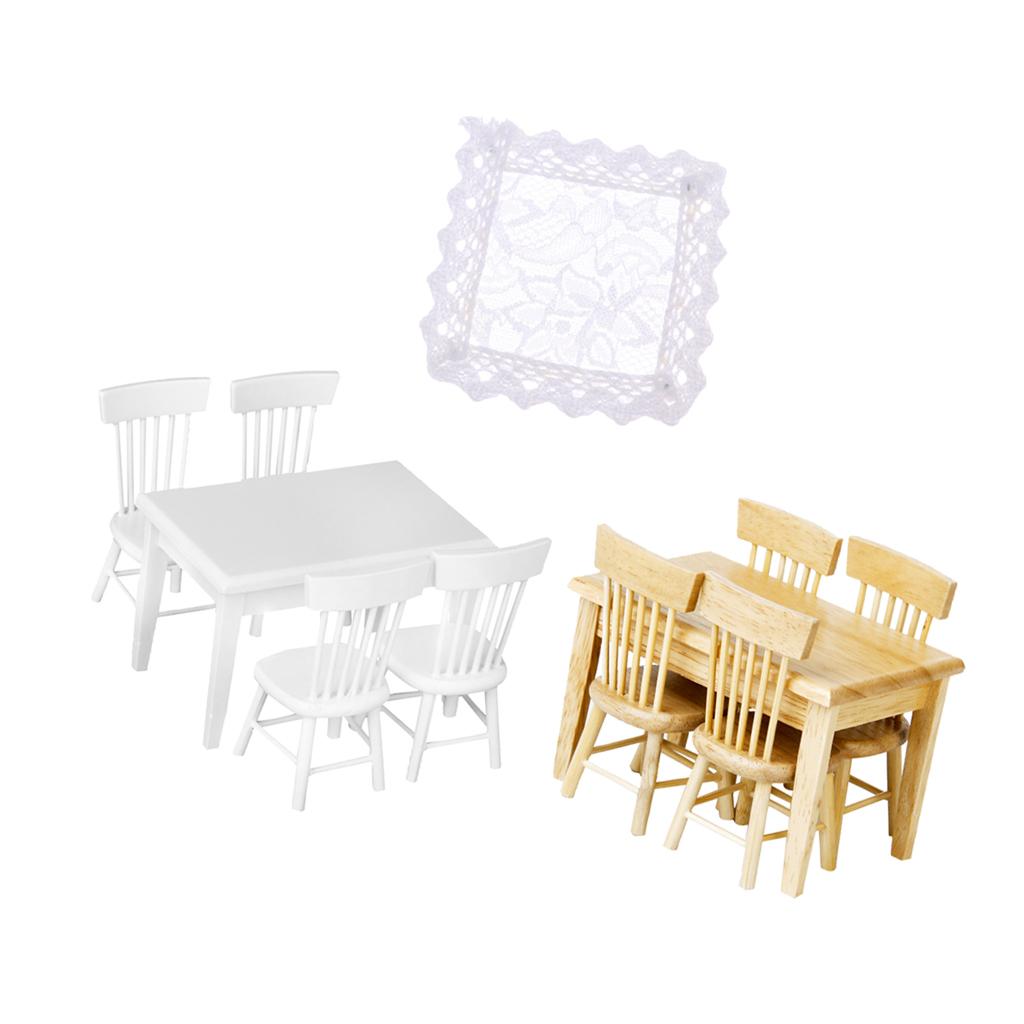 11pcs 1:12 Dollhouse Miniature Dining Table Chair Model Tablecloth Set