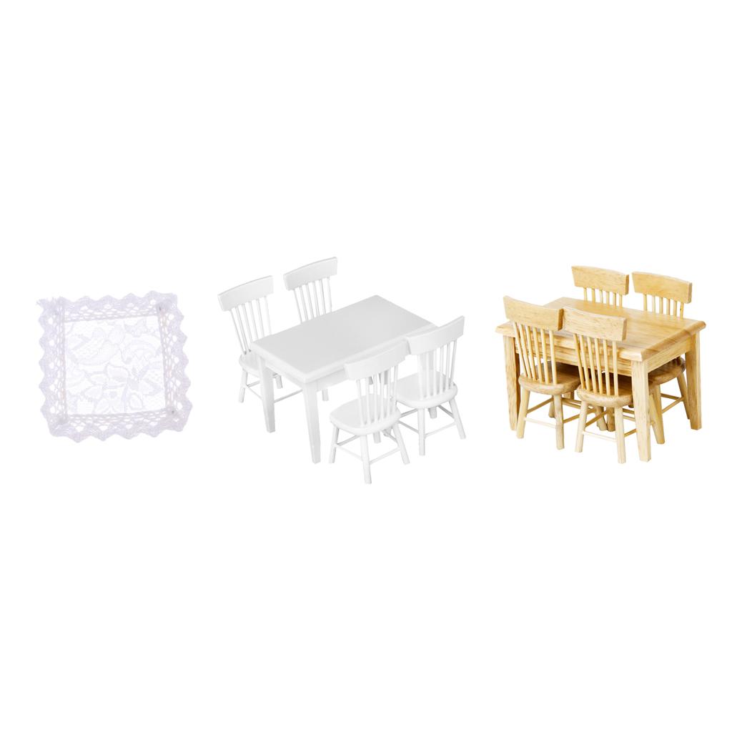 11pcs 1:12 Dollhouse Miniature Dining Table Chair Model Tablecloth Set
