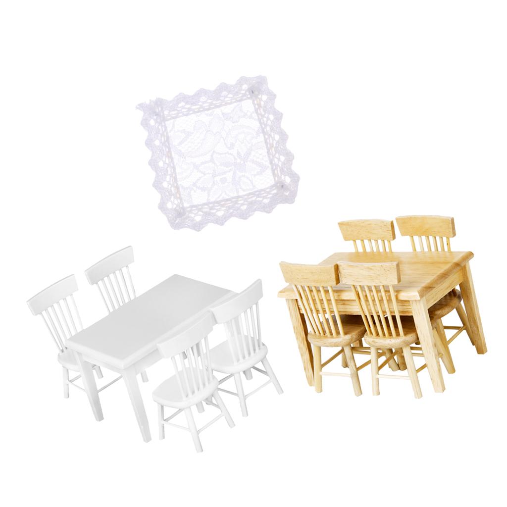 11pcs 1:12 Dollhouse Miniature Dining Table Chair Model Tablecloth Set