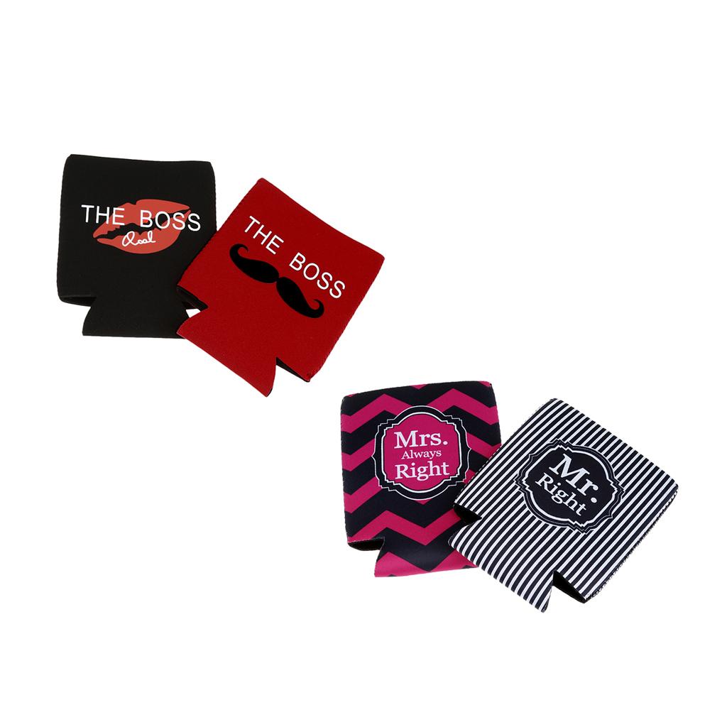 2 Pair Mr Right Mrs Always Right Stubby Can Cooler Holder Sleeve