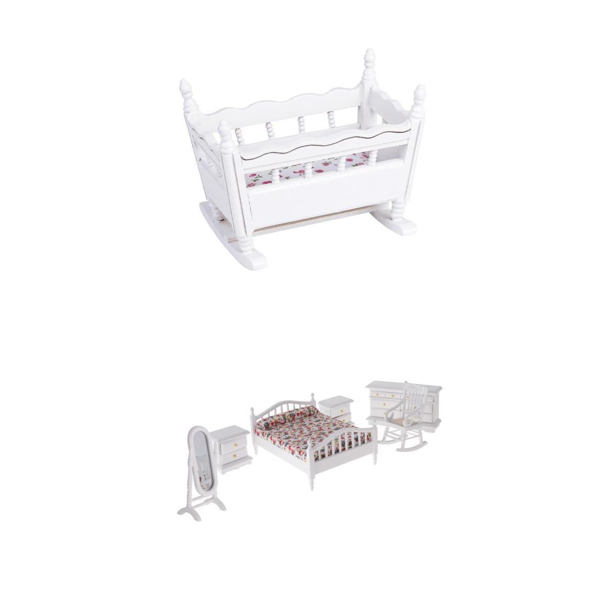 1/12 Dollhouse Miniature Furniture Wooden European Retro Bedroom Set 7 Pcs