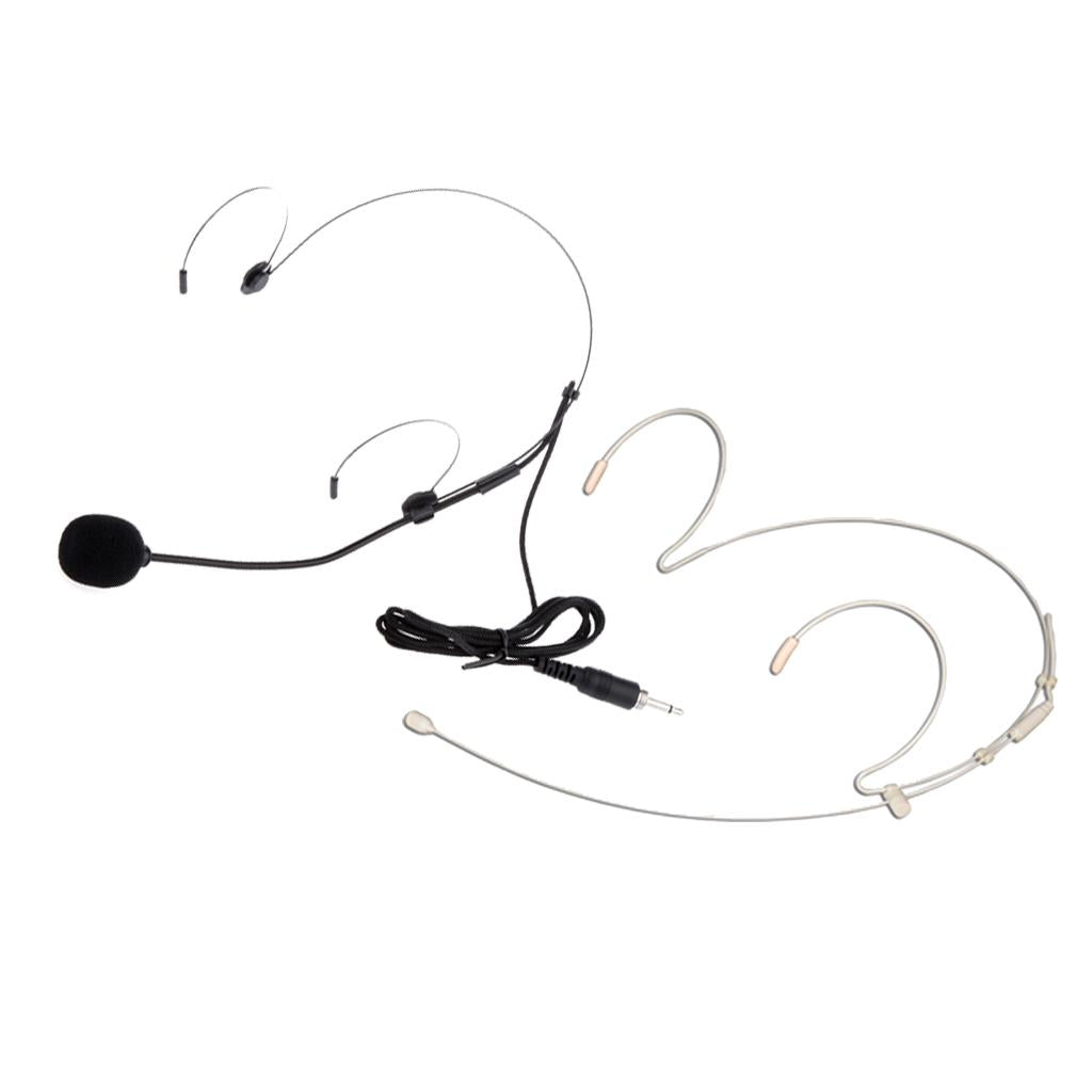 2 Pieces Wired Earhook Headset Headworn Microphone 3.5mm Black White